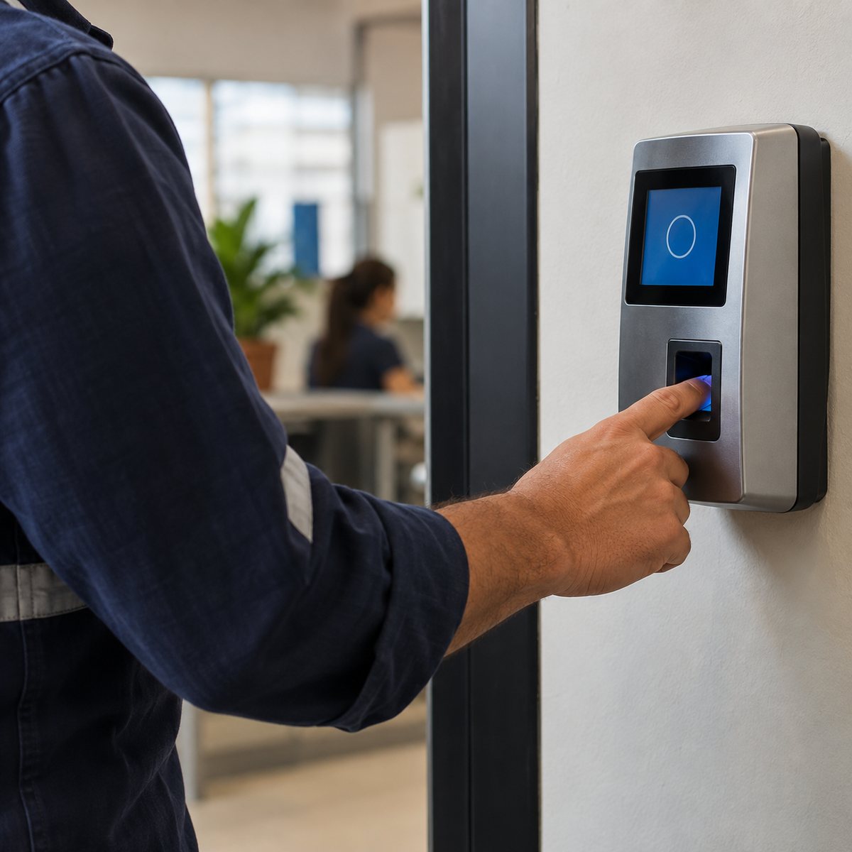 Trabalhador registra a entrada em equipamento de ponto sem identificação de marca